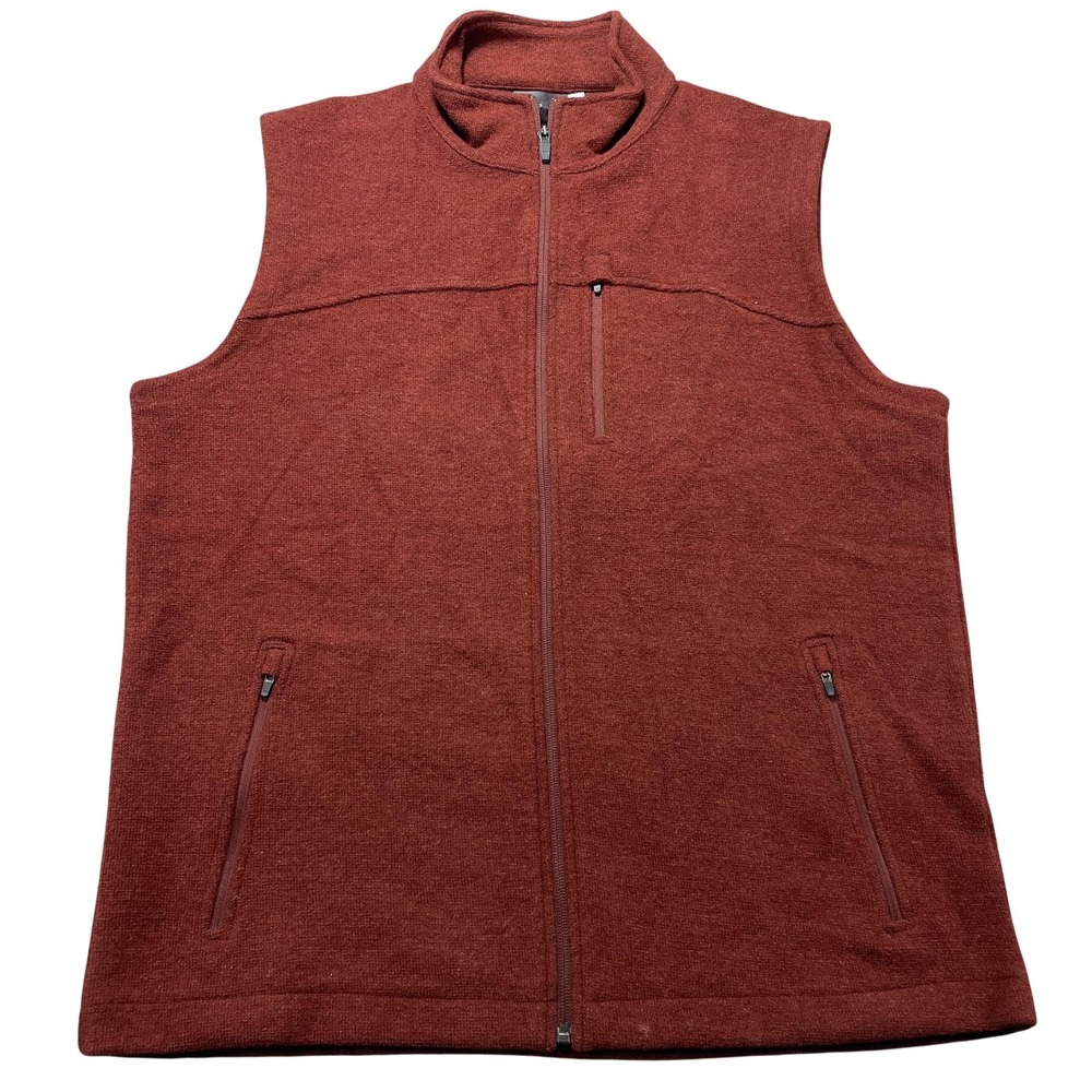 Ibex Vest Mens Large Red Merino Wool Full Zip Hiking Outdoor Pockets Knit Shak
